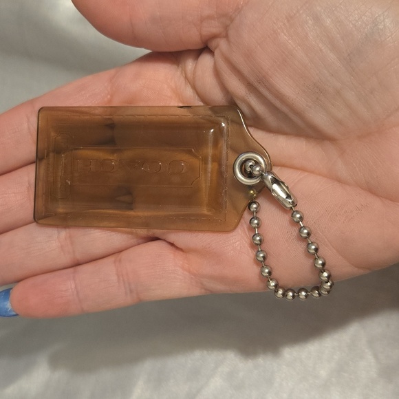 Coach Clear Smoke Gray Plastic Hang Tag Silvertone Bag Charm 3" Long - Picture 6 of 8